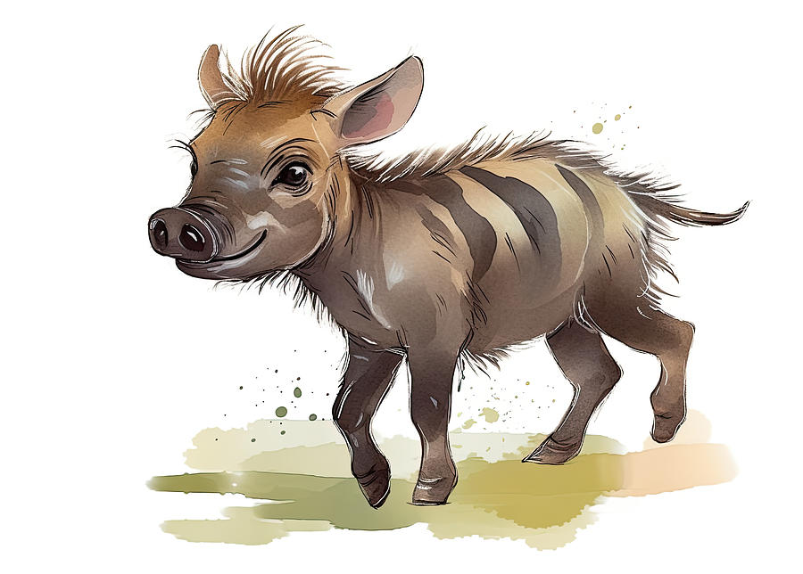 Wildlife Digital Art - Cute baby warthog animal watercolor childrens print by Good Focused