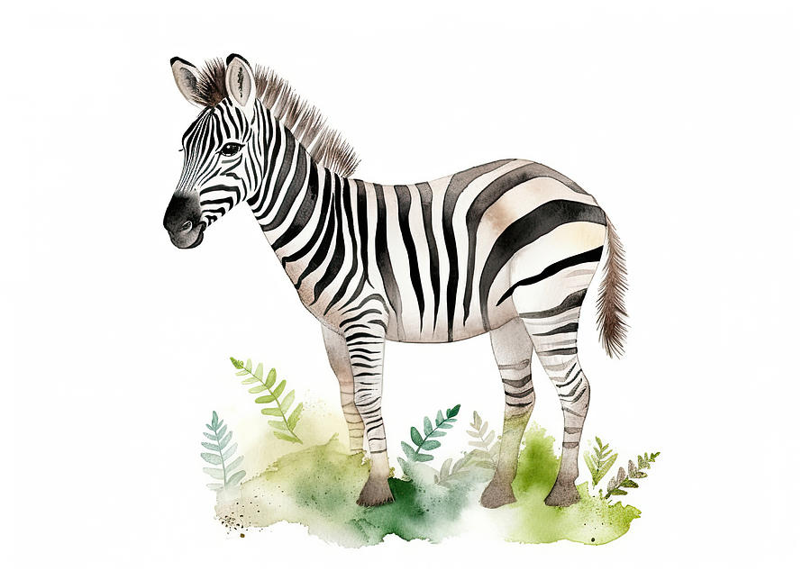 Wildlife Photograph - Cute baby zebra calf animal watercolor childrens print by Good Focused