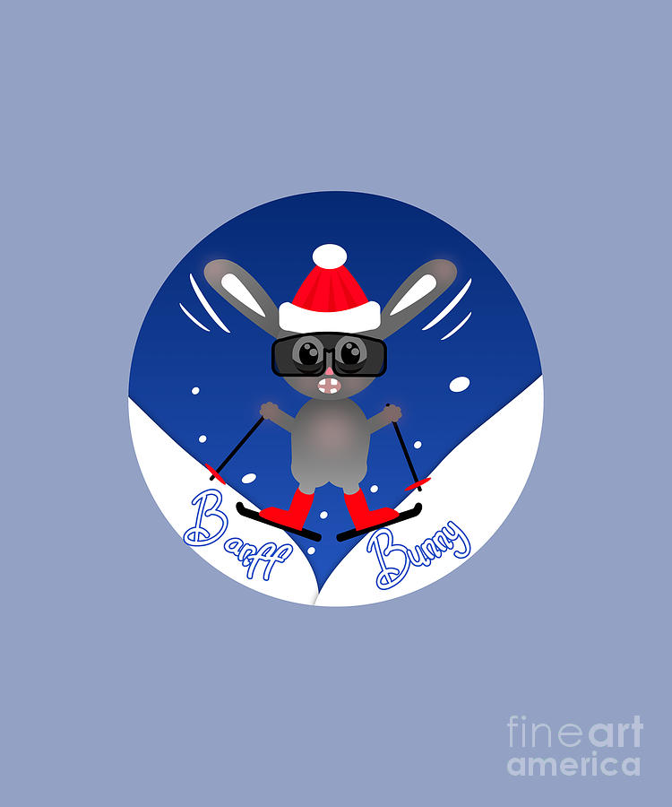 Cute Banff Bunny in Goggles at the Skiing Resort Digital Art by Barefoot Bodeez Art