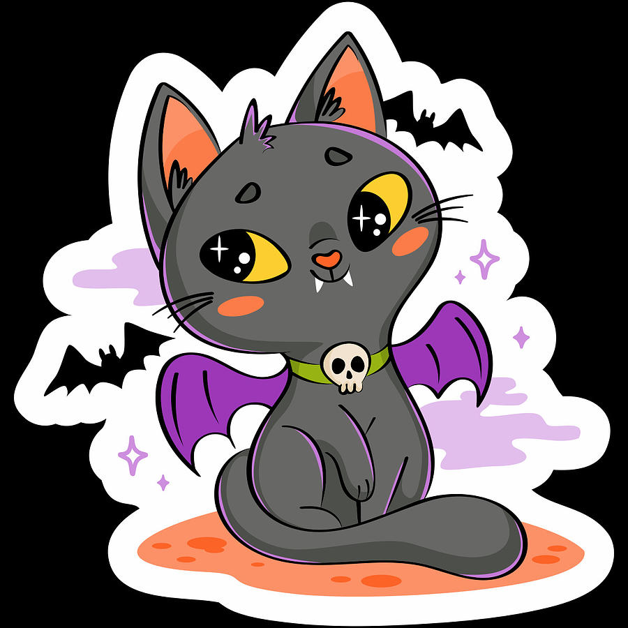 Cute Bat Cat Digital Art by Jessica Tompkins - Pixels