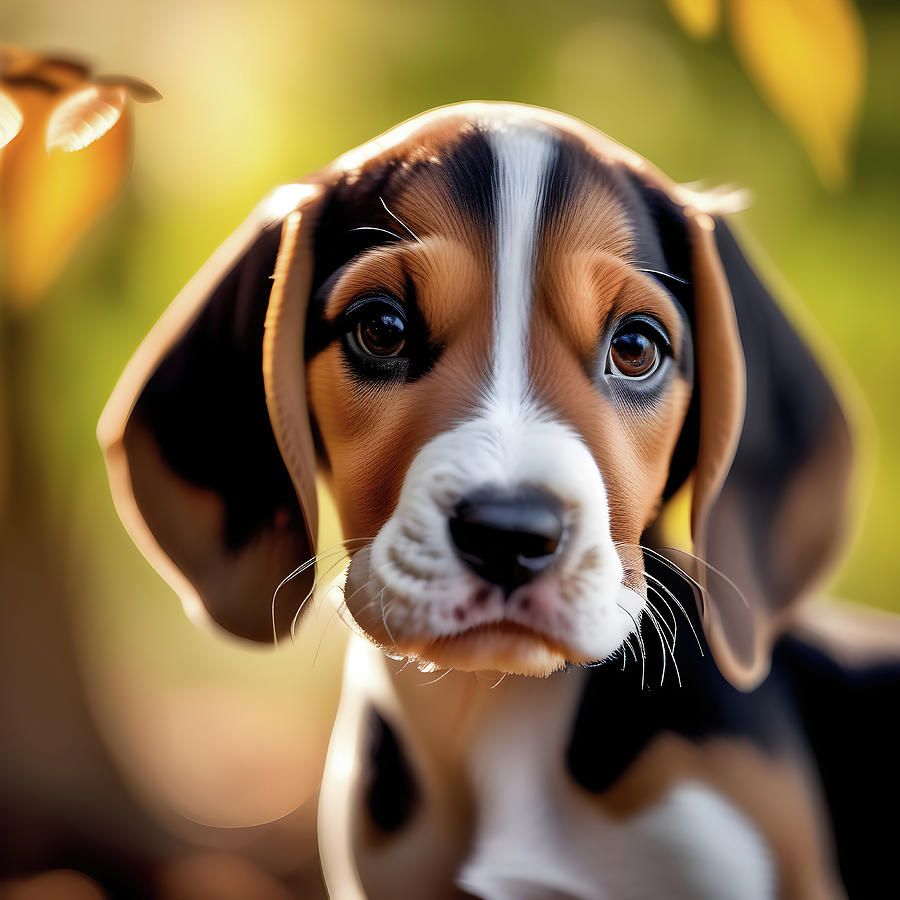 Cute Beagle Puppy show in a close-up portrait. Digital Art by Ray Shrewsberry