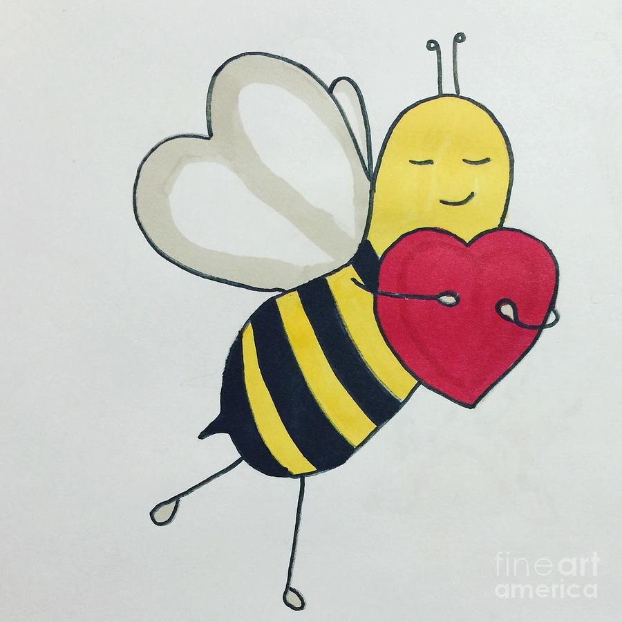 CUTE BEE HOLDING A HEART in black a - OpenDream