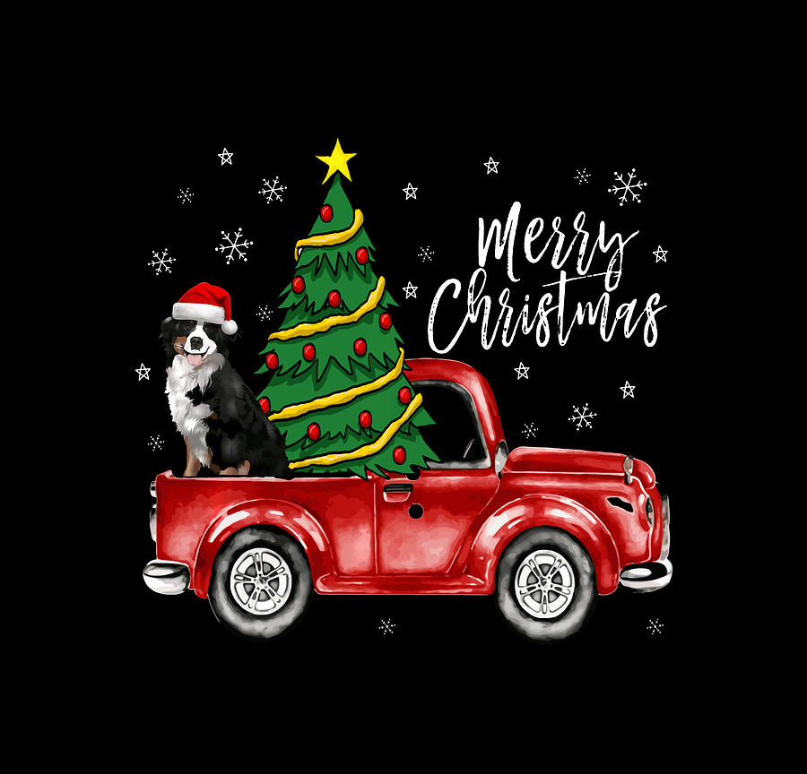 Cute Bernese Mountain Dog Truck Merry Christmas Dog Lover Sweatshirt Drawing
