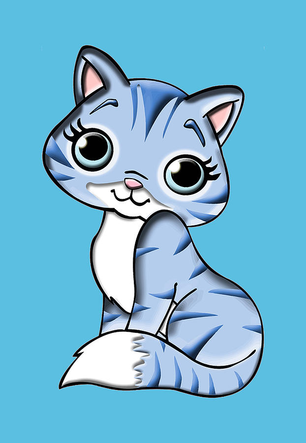 Cute Blue Cat, Kitten, Cartoon. Digital Art by Tom Hill - Pixels