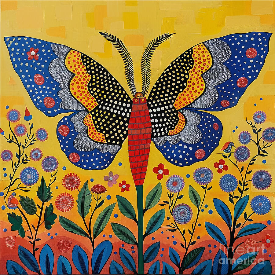 Butterfly Digital Art - Cute Bohemian Style Butterfly and Petals by Iyanuoluwa Akojiyan