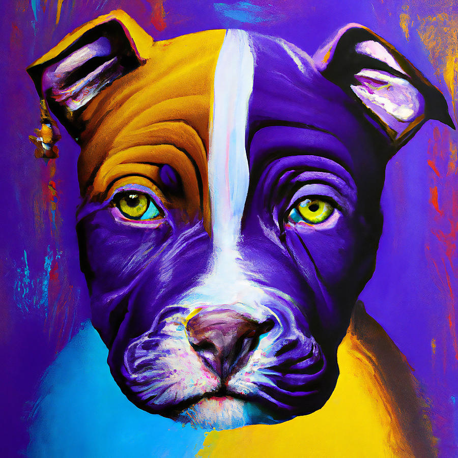 Cute Bored Pitbull Puppy Dog Painting by StellArt Studio - Fine Art America