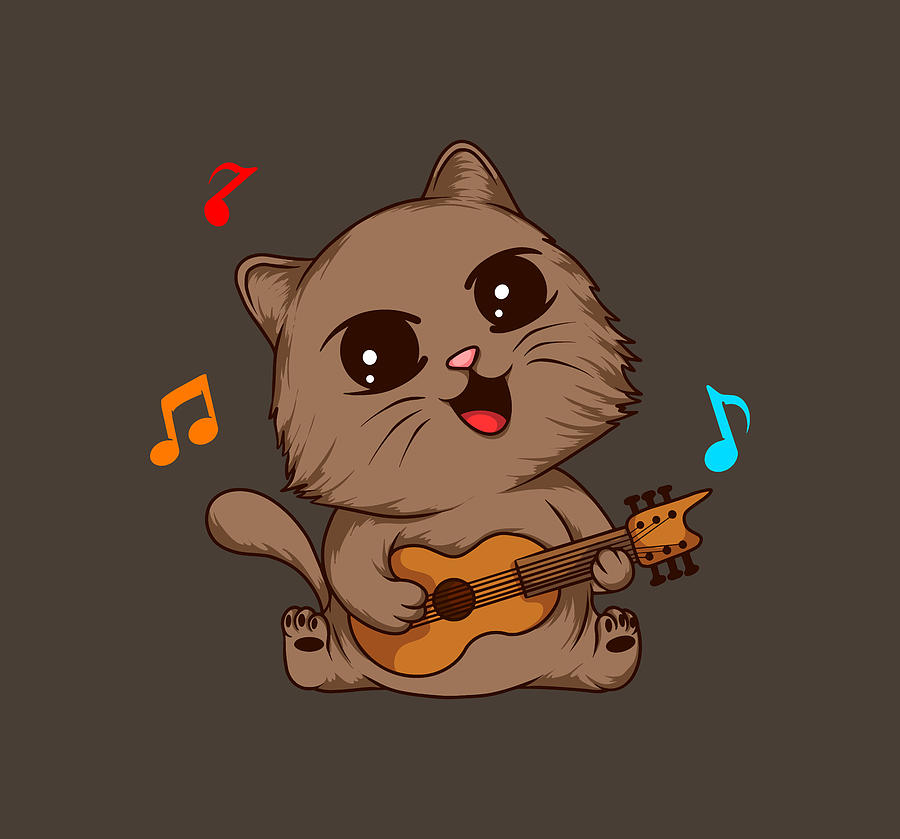 Cute Brown Cat Playing Guitar Digital Art by Sambel Pedes