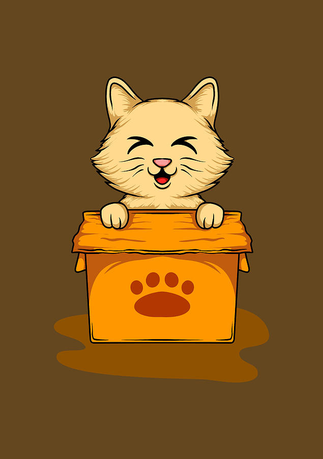 Cute Brown Cat Playing In a Box Digital Art by Sambel Pedes