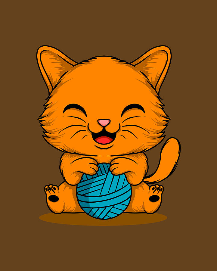 Cute Brown Cat Playing With a Ball Of Yarn Digital Art by Sambel Pedes