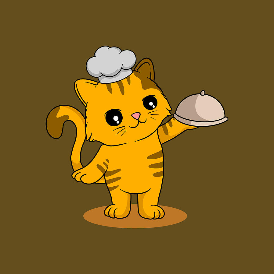 Cute Brown Cat Serving Dishes Digital Art by Sambel Pedes