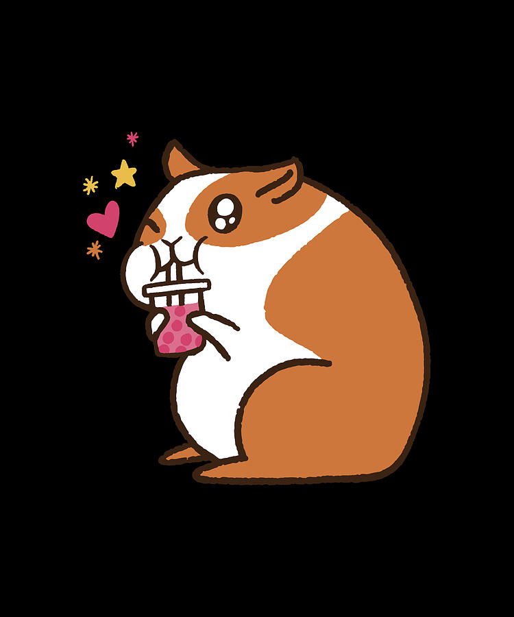 Cute Bubble Tea Hamster cartoon Digital Art by Norman W - Pixels