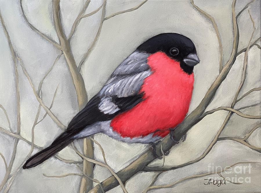 Bullfinch bird with red breast Painting by Inese Poga