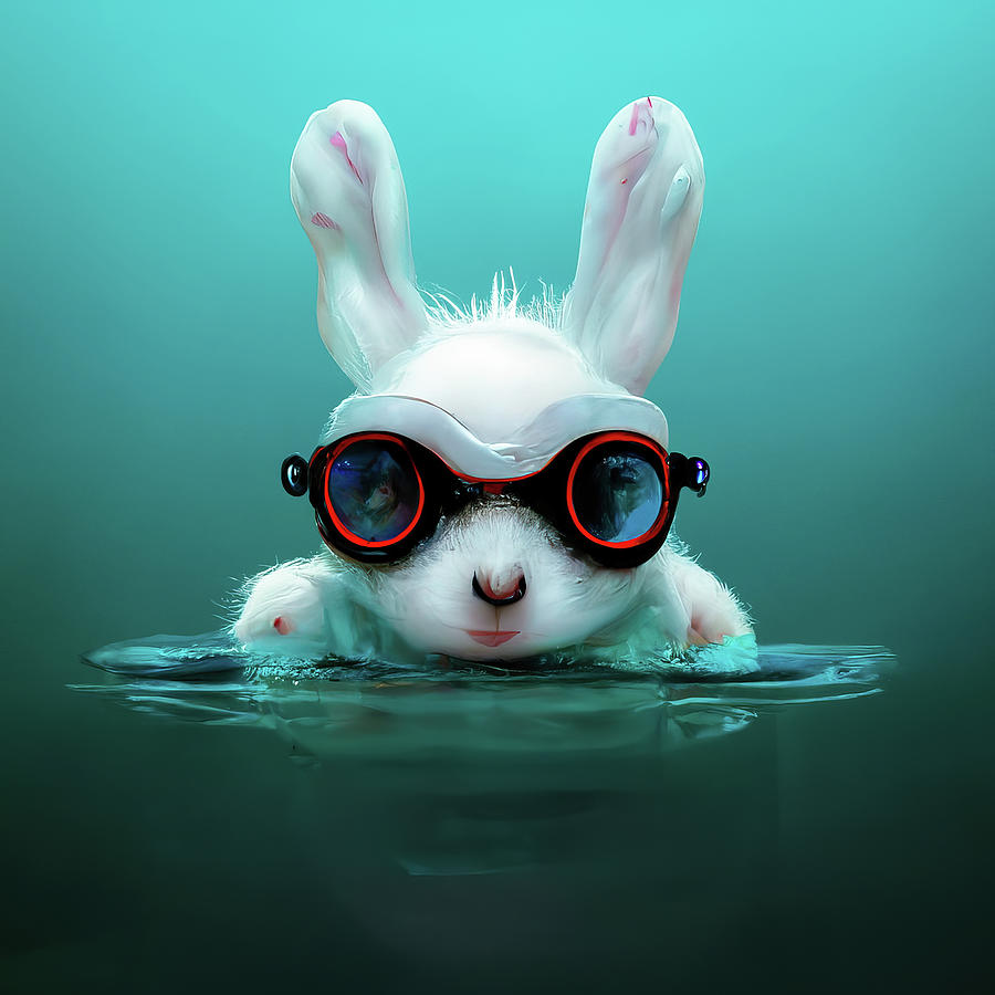Cute Bunny Swimming Digital Art By Matthias Hauser Fine Art America