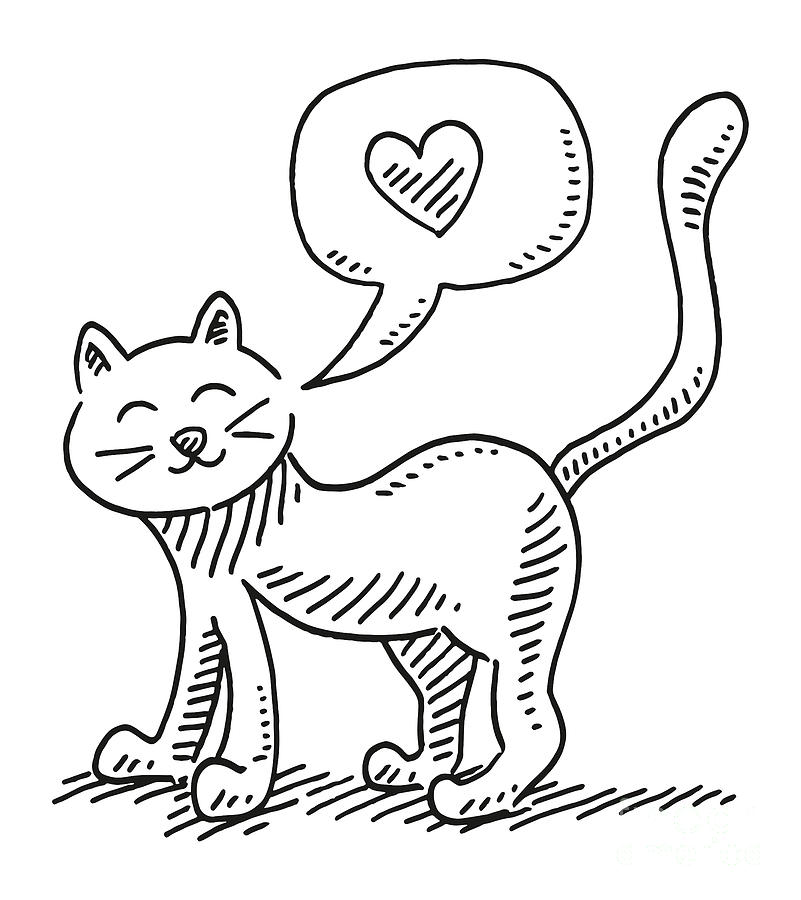 Cute Cartoon Cat Speech Bubble Drawing Drawing by Frank Ramspott - Pixels