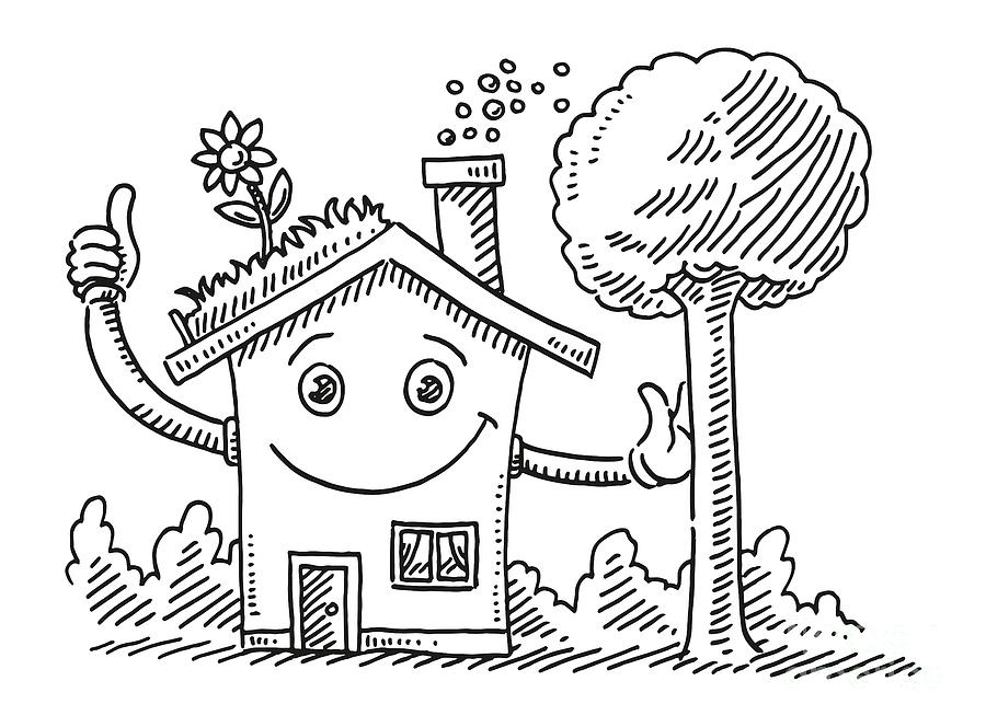 Cute Cartoon Eco Home Drawing Drawing by Frank Ramspott - Pixels