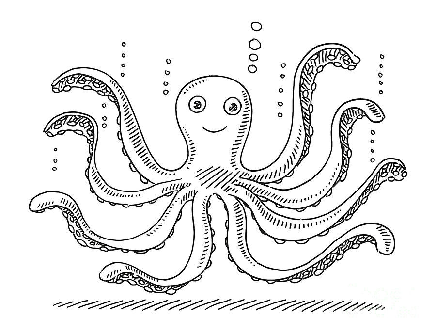 Cute Cartoon Octopus Drawing Drawing by Frank Ramspott - Pixels