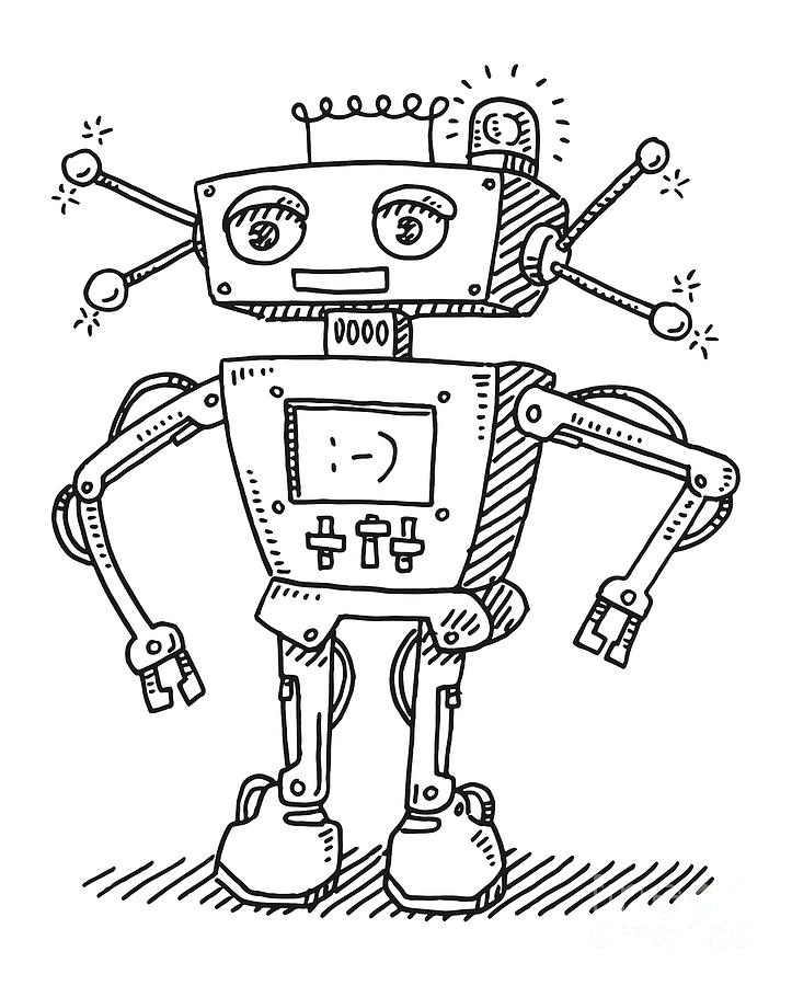 Cute Cartoon Robot Character Drawing Drawing Frank Ramspott - Pixels