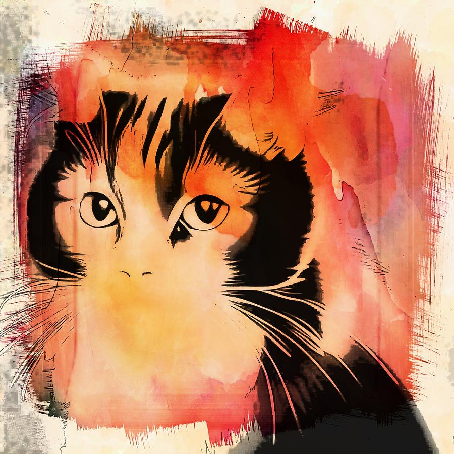 Cute Cat Abstract Digital Art by Bob Pardue