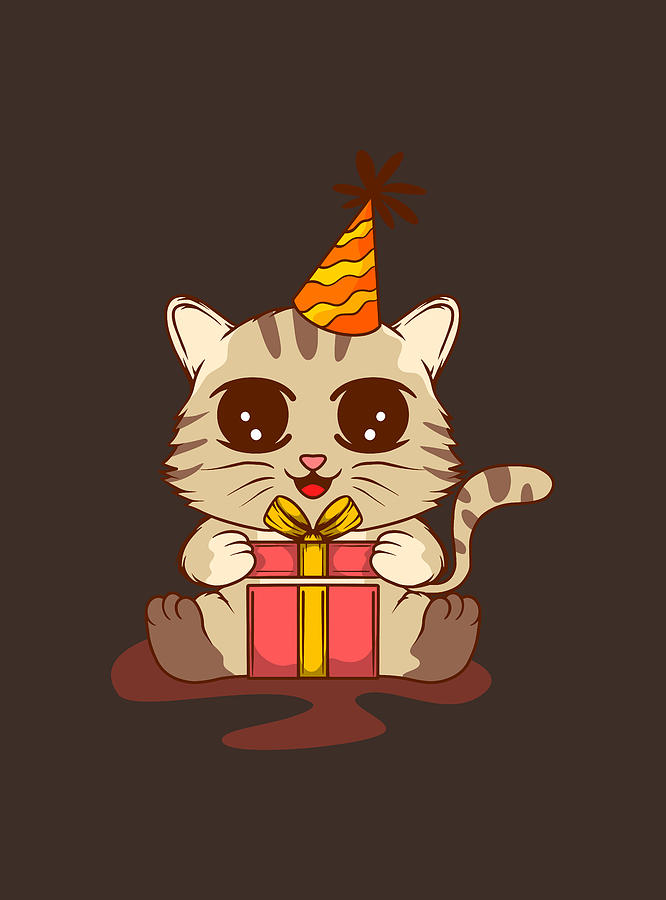 Cute Cat Celebrating Birthday Digital Art by Sambel Pedes