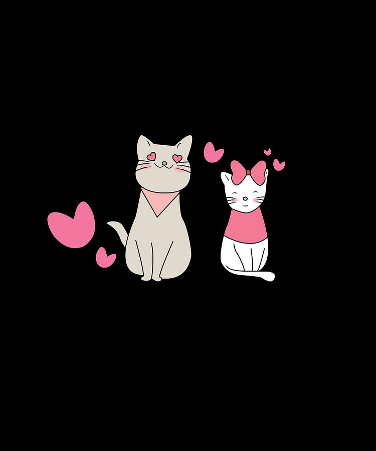 Cute cat couple in love heart eyes valentine cats Digital Art by Norman ...