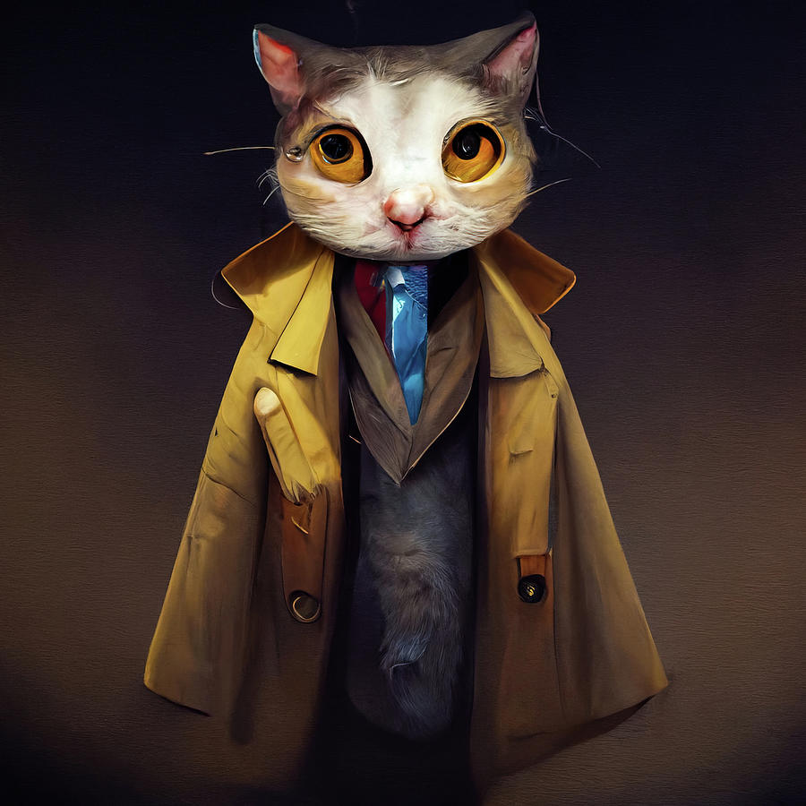 Cute Cat Detective 02 Digital Art by Matthias Hauser - Fine Art America