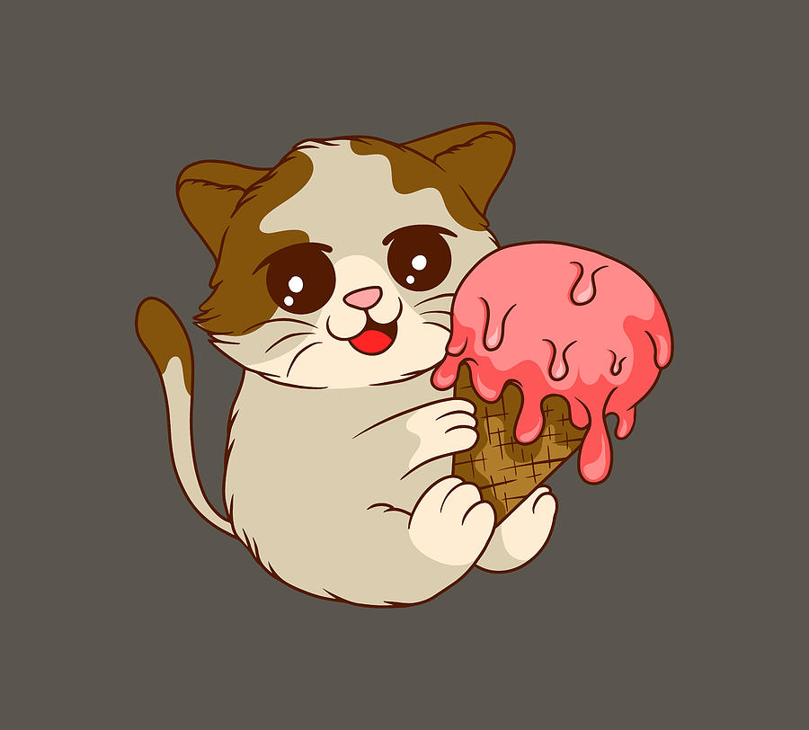 Cute Cat Holding an Ice Cream Digital Art by Sambel Pedes