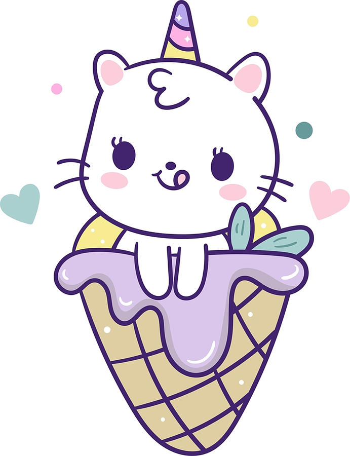 Cute Cat Ice Cream Digital Art by William Stratton