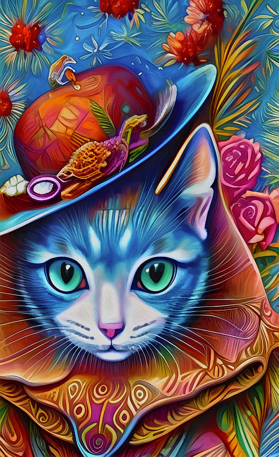 Cute Cat in a Hat Mixed Media by Ann Leech