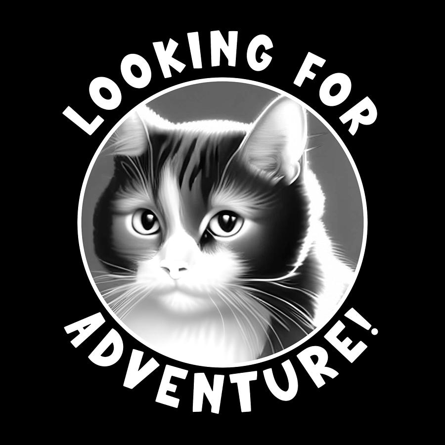 Cute Cat - Looking For Adventure White Text Digital Art by Bob Pardue