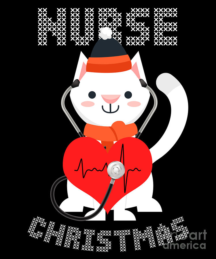 Catfish Digital Art - Cute Cat Nurse Ugly Christmas Sweater Gift by Thomas Larch