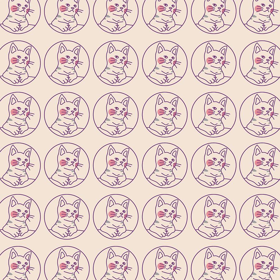 Cute Cat Pattern With Pink Background Digital Art