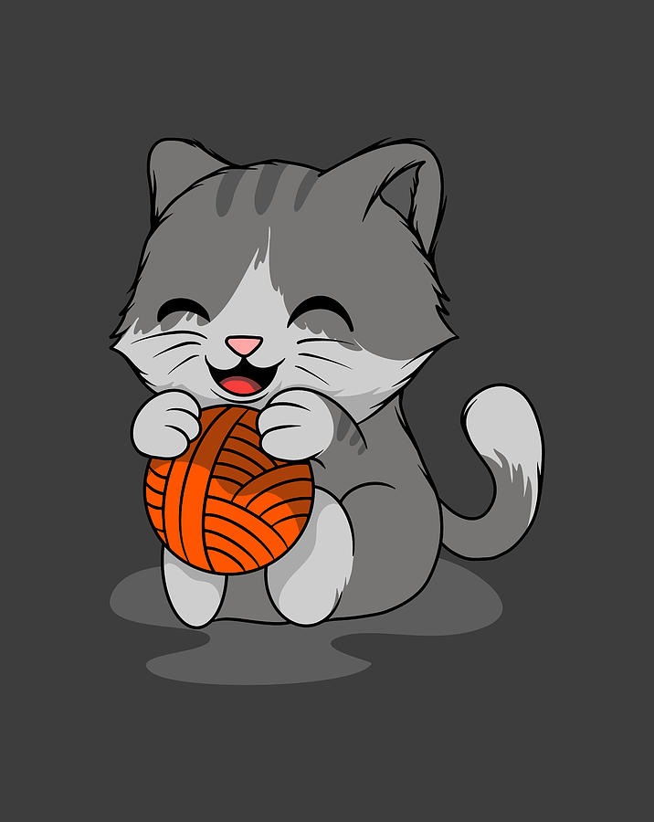 Cute Cat With A Ball Of Yarn Digital Art by Sambel Pedes