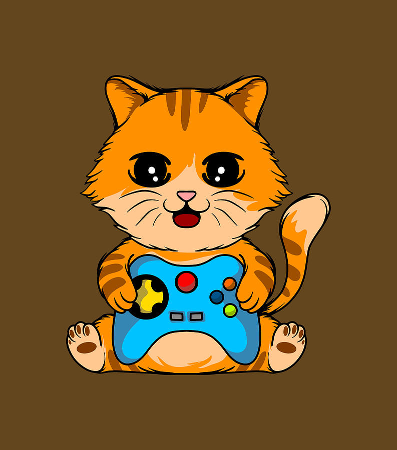 Cute Cat With A Game Joystick Digital Art by Sambel Pedes