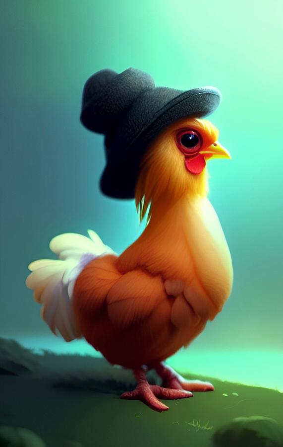 Cute Chicken in Green Hat Mixed Media by Bonnie Bruno