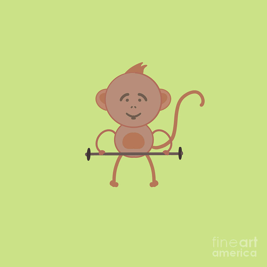 Cute Chimp Bodybuilder Pumping Weights at the Gym Digital Art by