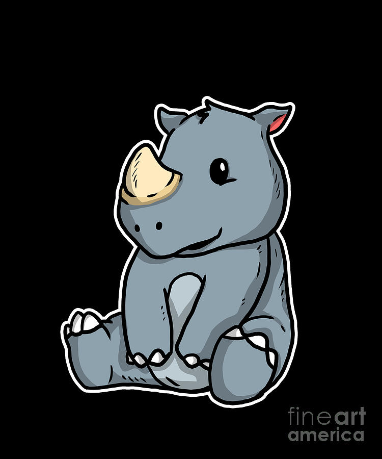 Cute Chubby Rhino Animal Rhinoceros Gift Idea Digital Art by J M