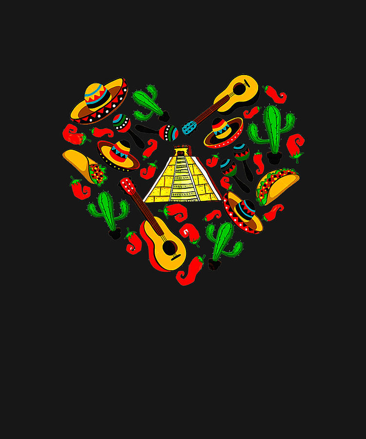 Cute Cinco De Mayo Party Heart Girl Women Mexican Fiesta T-Shirt Drawing by DHBubble