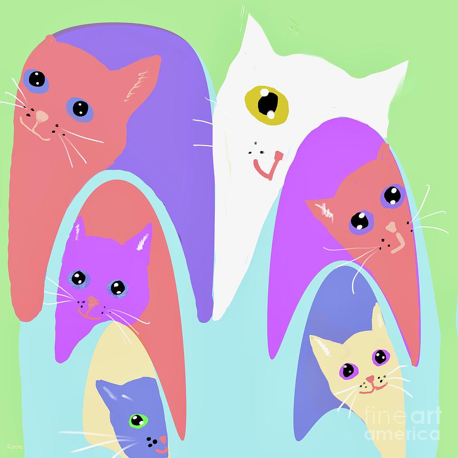 Cute collection of cats Digital Art by Elaine Hayward