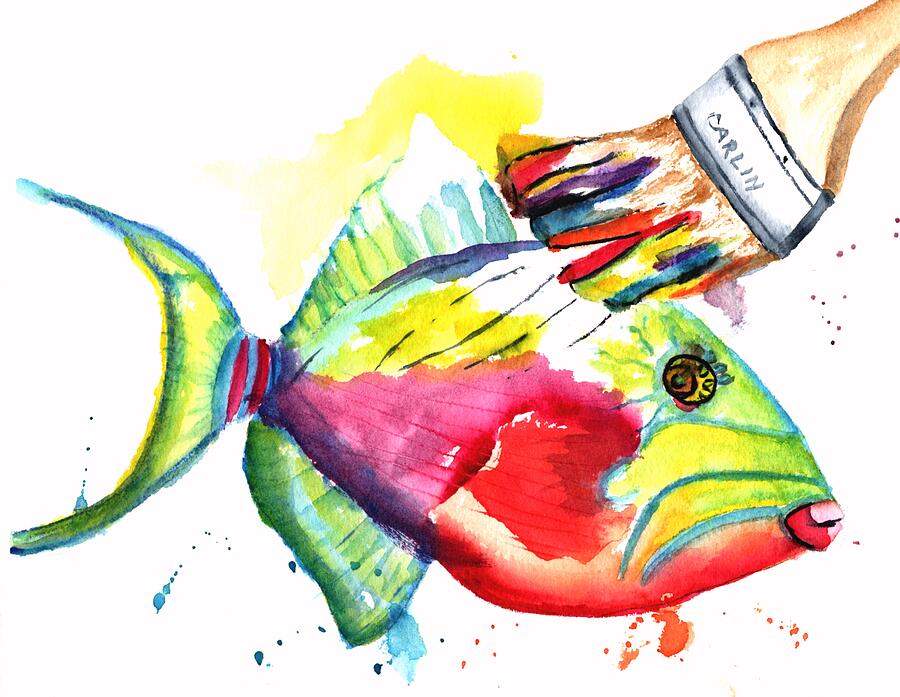 Cute Colorful Fish Painting by Carlin Blahnik CarlinArtWatercolor