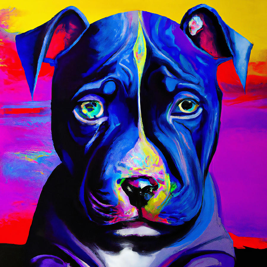 Cute Colorful Pitbull Puppy Dog Painting by StellArt Studio - Pixels