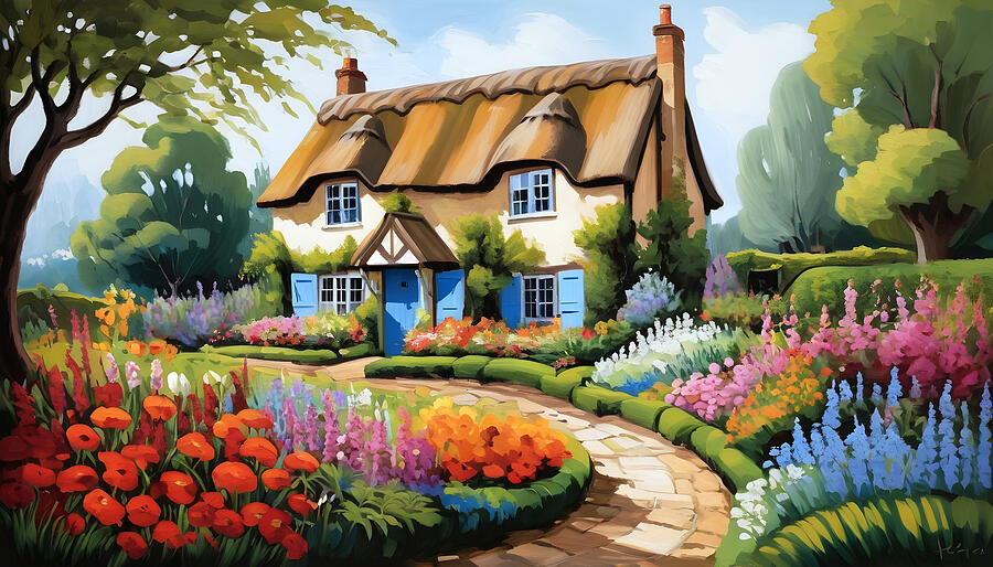 Nature Digital Art - Cute cottage illustration by Perl Photography