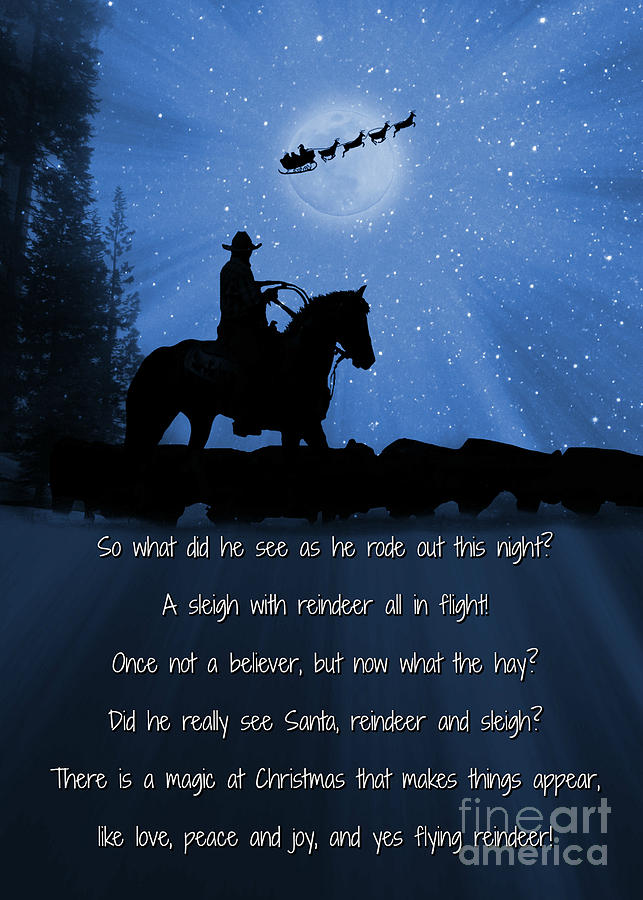 Cute Country Western Cowboy and Santa in the Snow Poem Holiday Card Photograph by Stephanie Laird