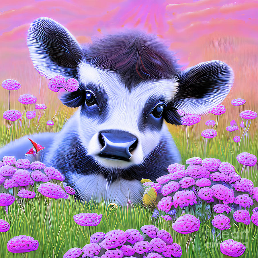 Cute Cow    art for children Digital Art by Elaine Manley
