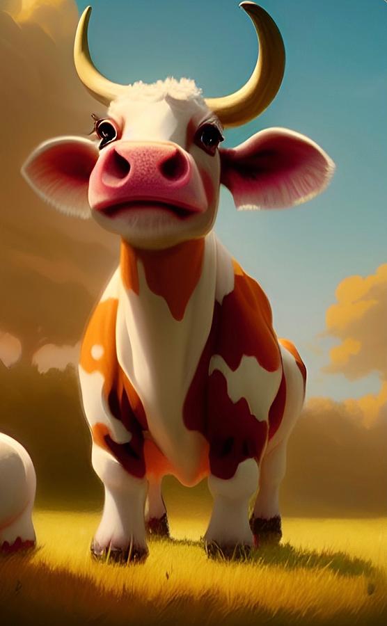 Cute Cow Mixed Media by Bonnie Bruno
