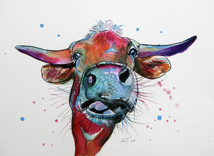 Cute cow Painting by Kovacs Anna Brigitta