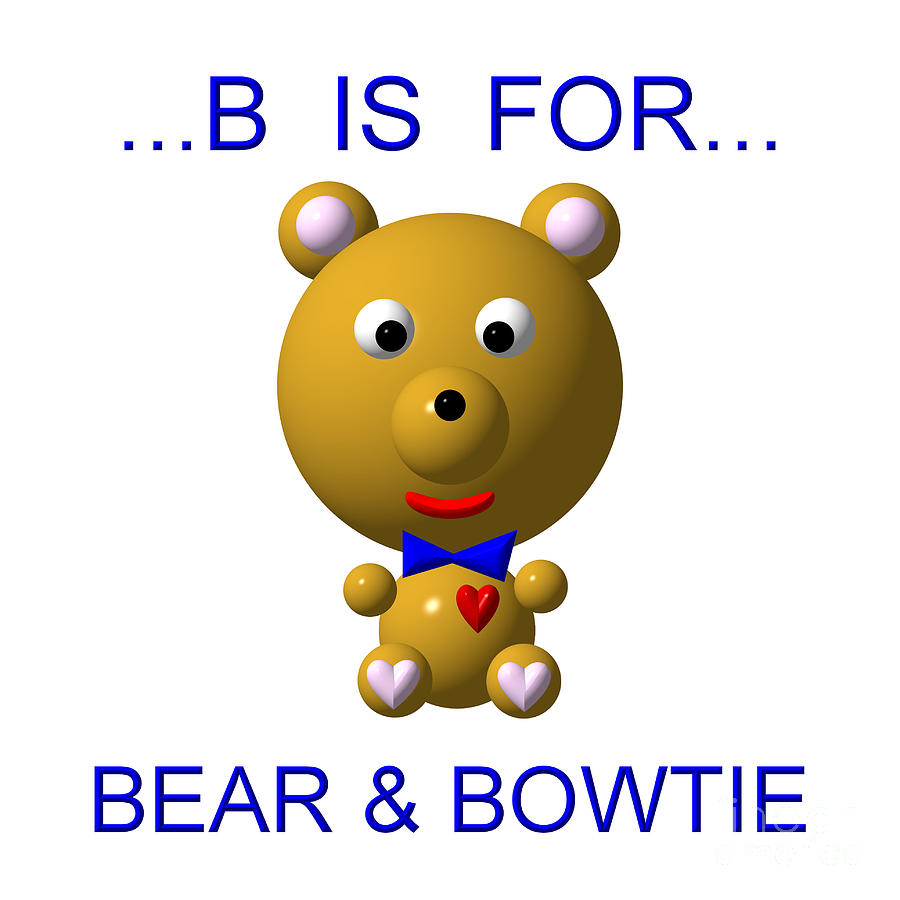 Cute Critters With Heart B is for Bear and Bowtie Digital Art by Rose Santuci-Sofranko