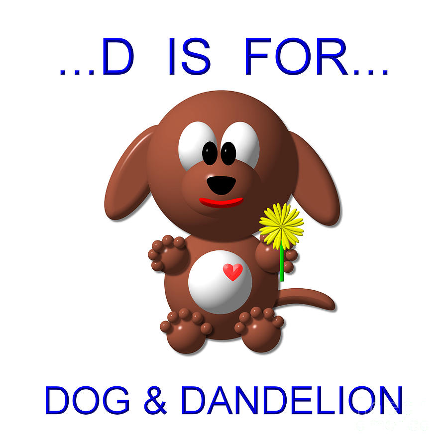 Cute Critters With Heart D is for Dog and Dandelion Digital Art by Rose Santuci-Sofranko