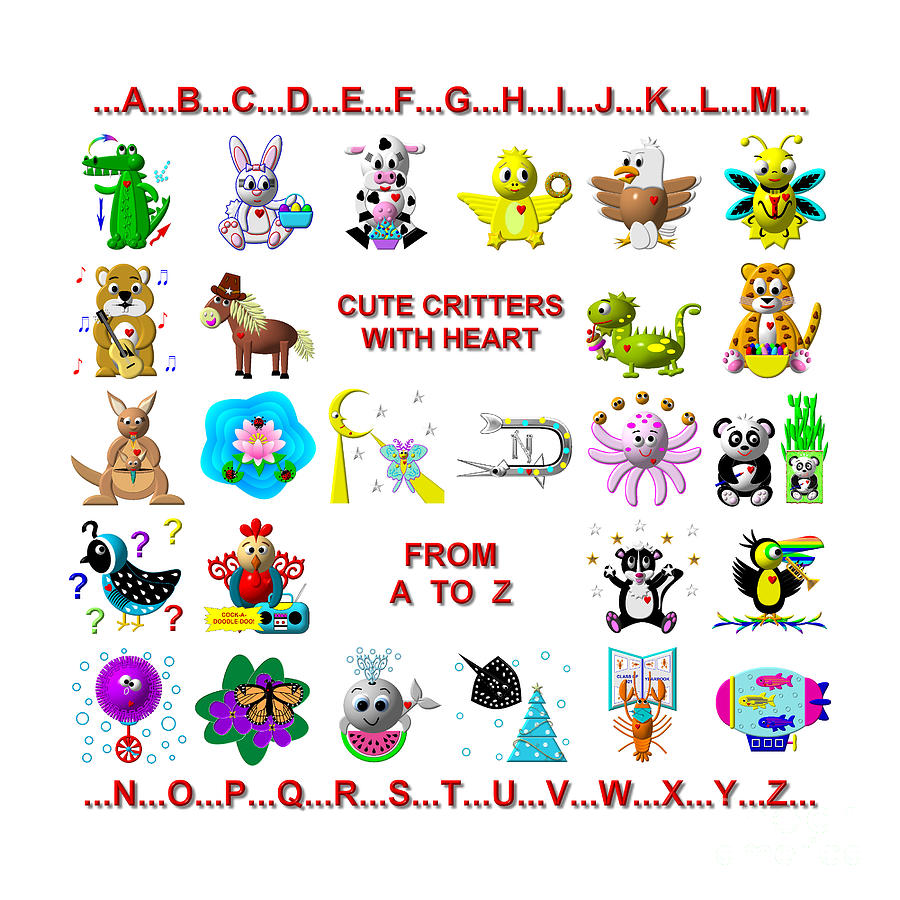 Cute Critters With Heart From A To Z Digital Art