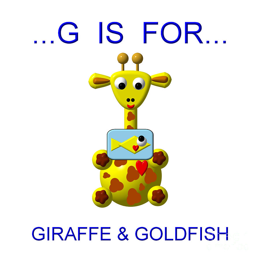 Giraffe Digital Art - Cute Critters With Heart G is for Giraffe and Goldfish by Rose Santuci-Sofranko