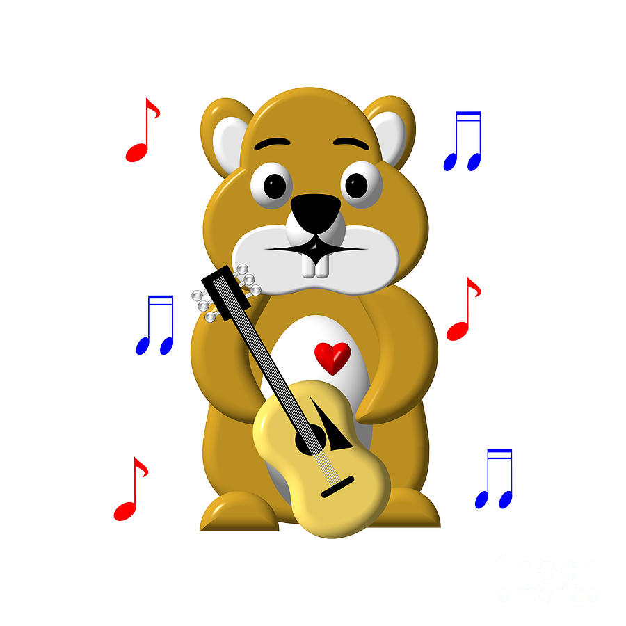 Cute Critters With Heart Groundhog And Guitar Digital Art by Rose Santuci-Sofranko